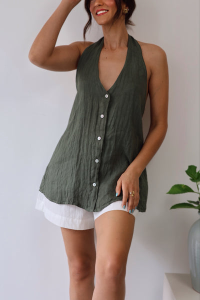 Top linho verde Calie
