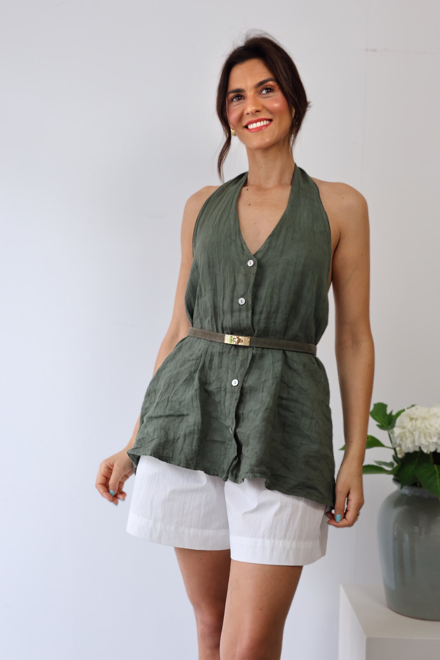 Top linho verde Calie